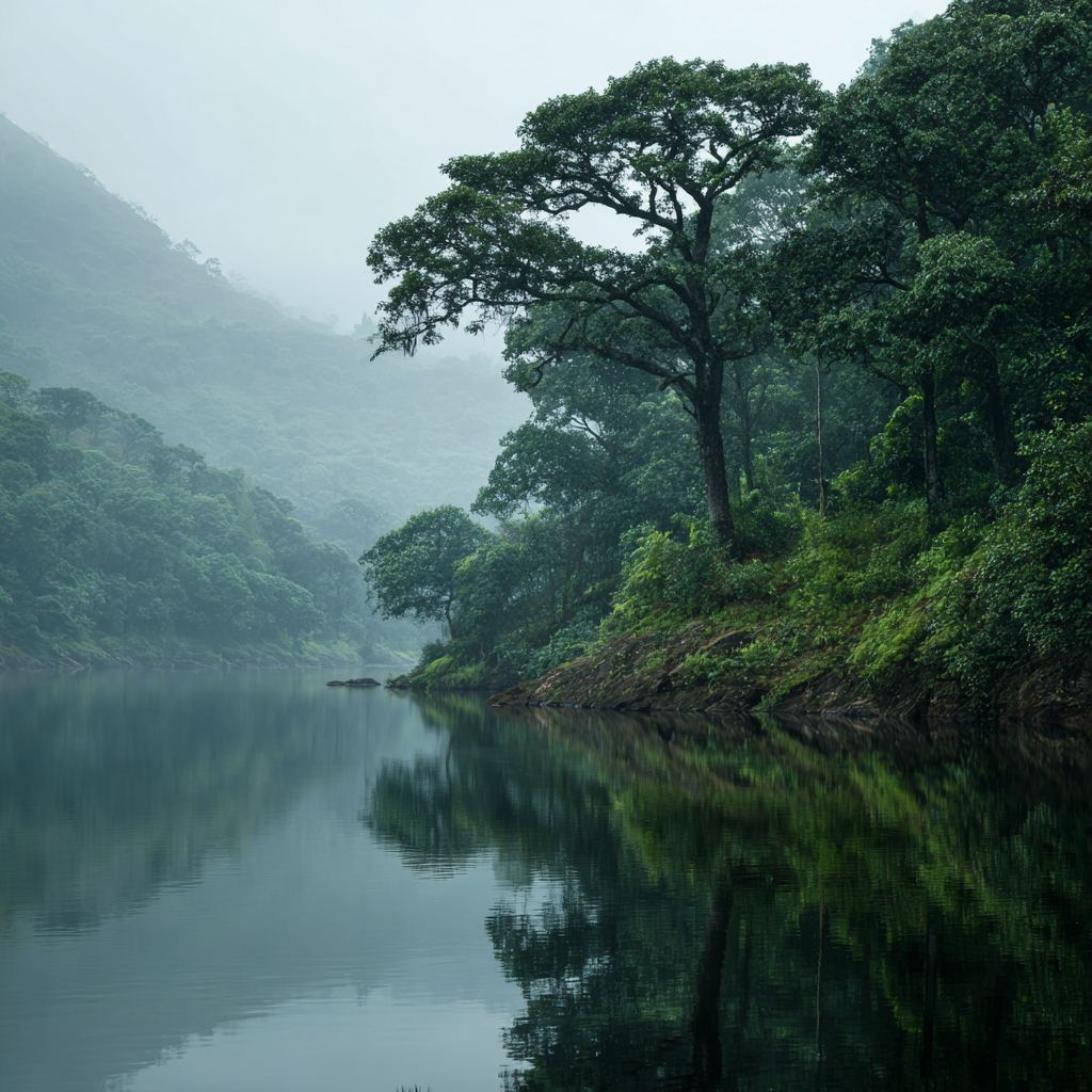 A vibrant panorama of Indian wilderness featuring diverse species and a natural chicken road for wildlife migration. It showcases the delicate balance of ecosystems we strive to preserve.